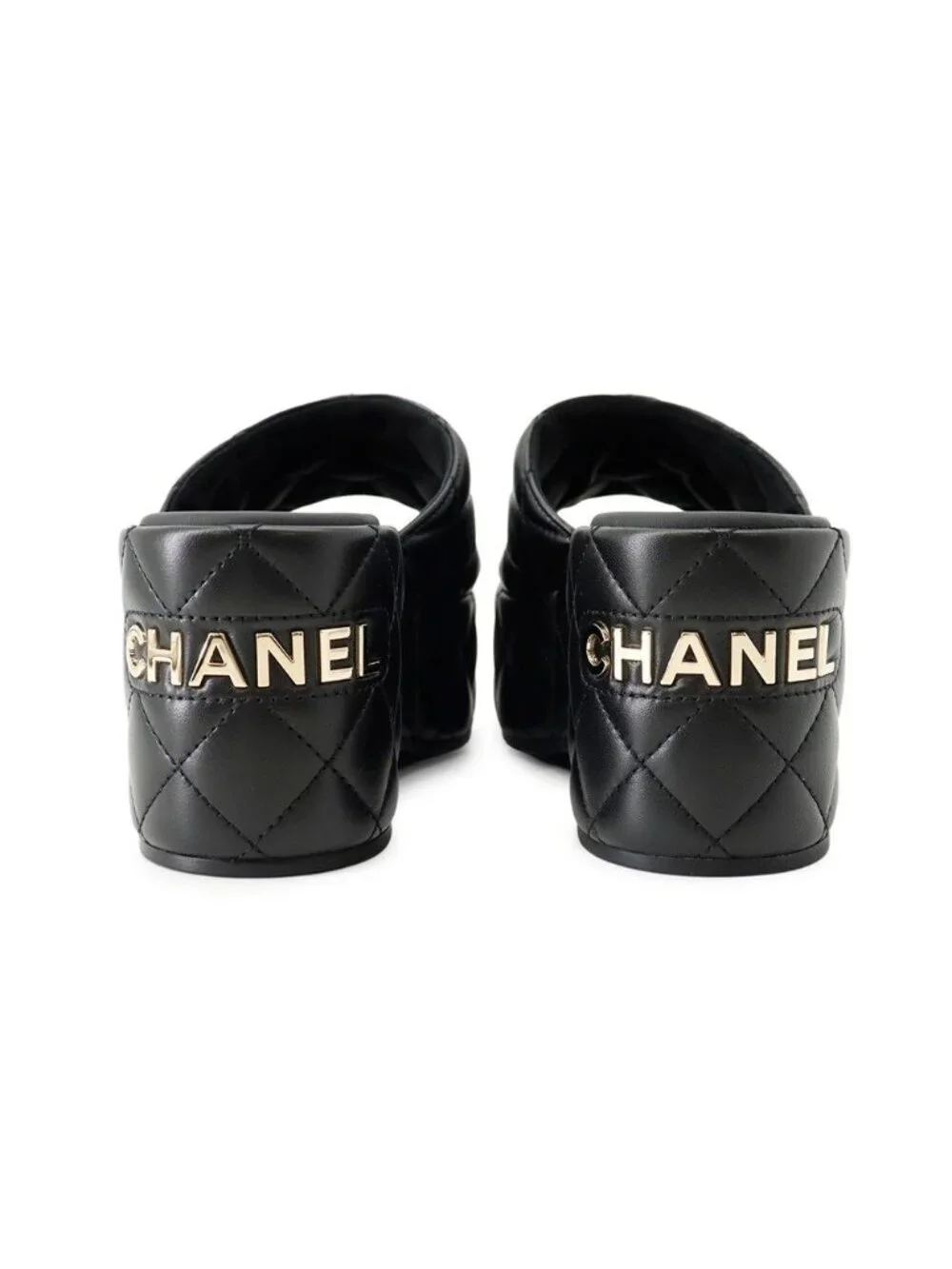 Chanel Sandals CC Logo Quilted Wedge Sole Lambskin 38c Shoes Black